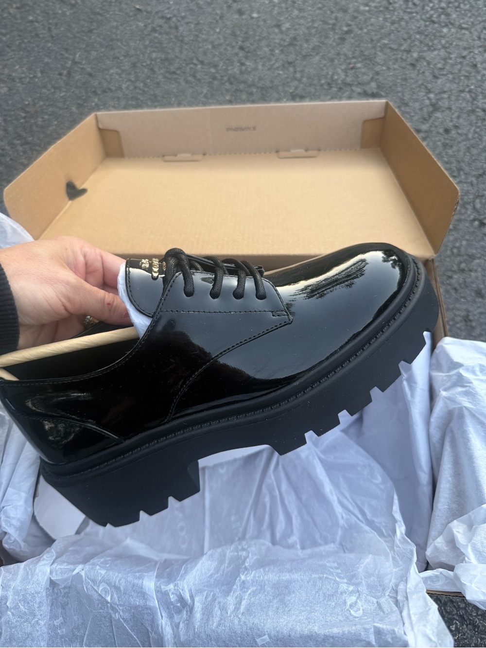 Coach CHUNKY PATENT LEATHER DERBY PLATFORM SHOE
